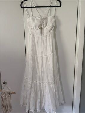 American Eagle White Smocked Maxi Dress with Spaghetti Straps